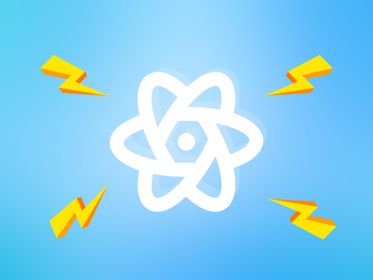 React Logo with Lightning Symbols Around It